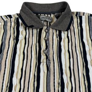 Vintage 90s Apparel Zone Coogi Style Vertical Stripe Knit Polo Shirt Mens Large